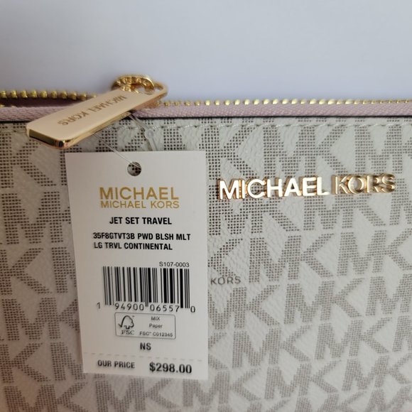 MICHAEL KORS Signature Logo Jet Set Travel Continental Wallet/Wristlet-Pwr Blush - Picture 16 of 16